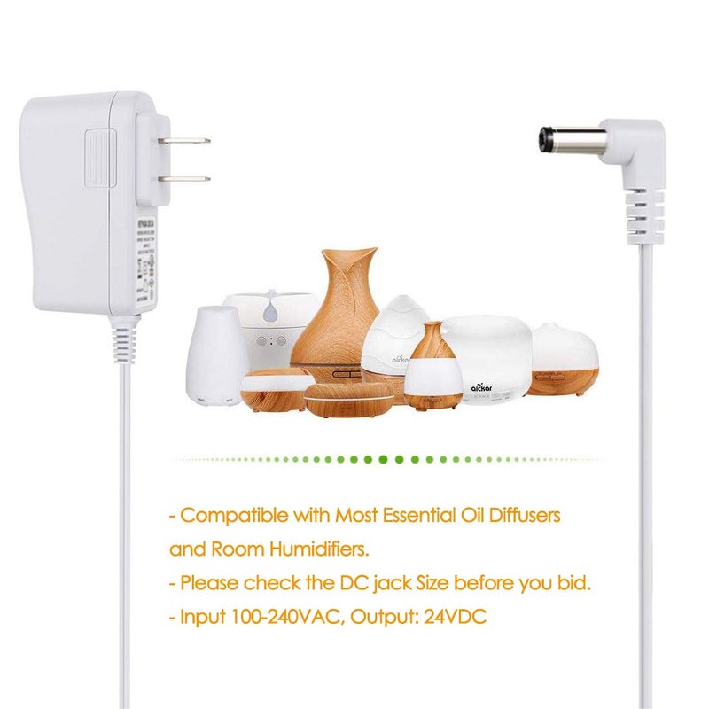 PLUSPOE 24V 0.5A 0.65A AC DC Switching Power Supply Adapter for 100ml 200ml 300ml 400ml 500mL Essential Oil Diffusers and Aroma Diffuser Humidifier EK1858, 6 Ft Long Power Cord UL Listed White - Image 3